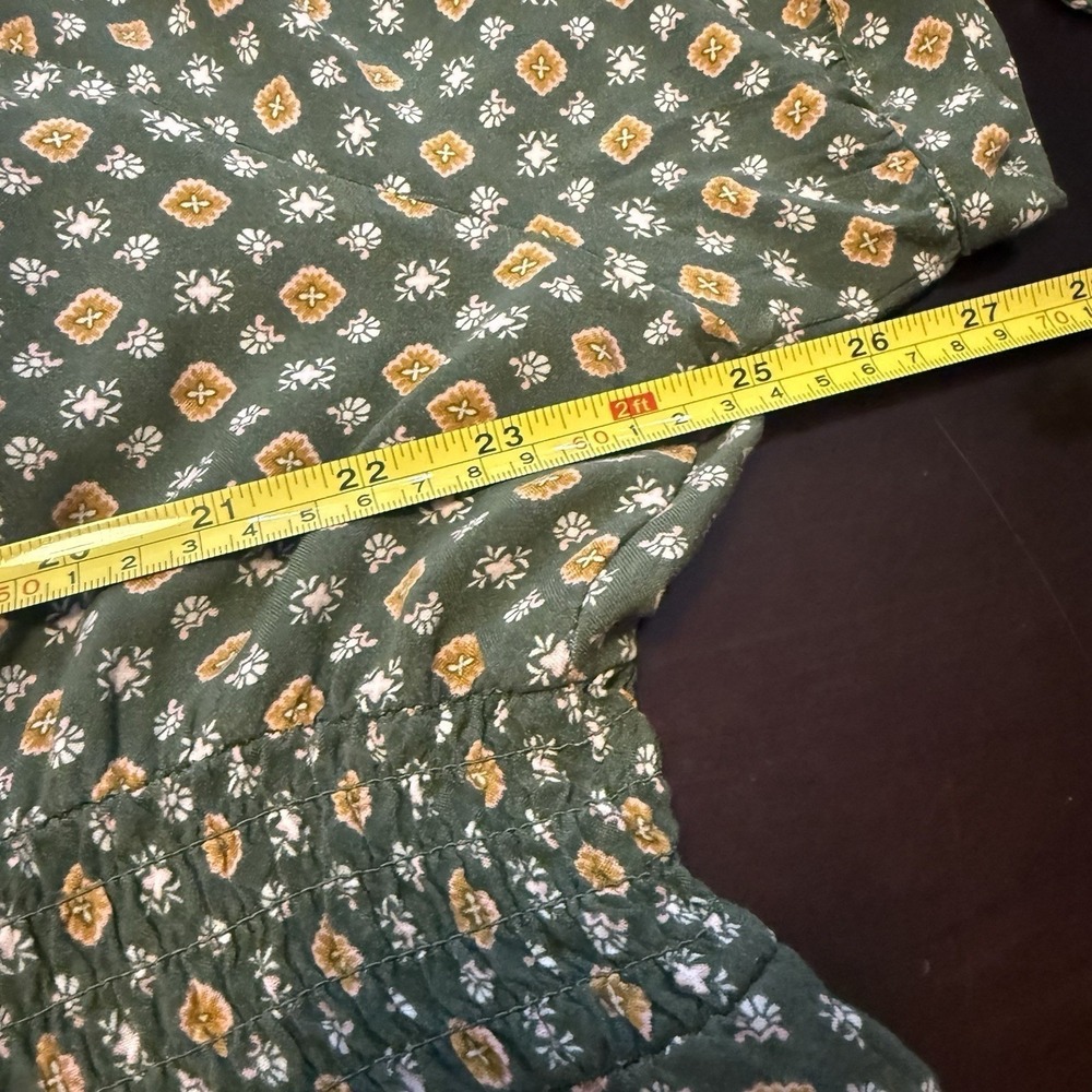 AUW Women's Olive Green Gold Floral Print Wide Leg Crop Jumpsuit Rayon Sz 3X - Picture 16 of 16